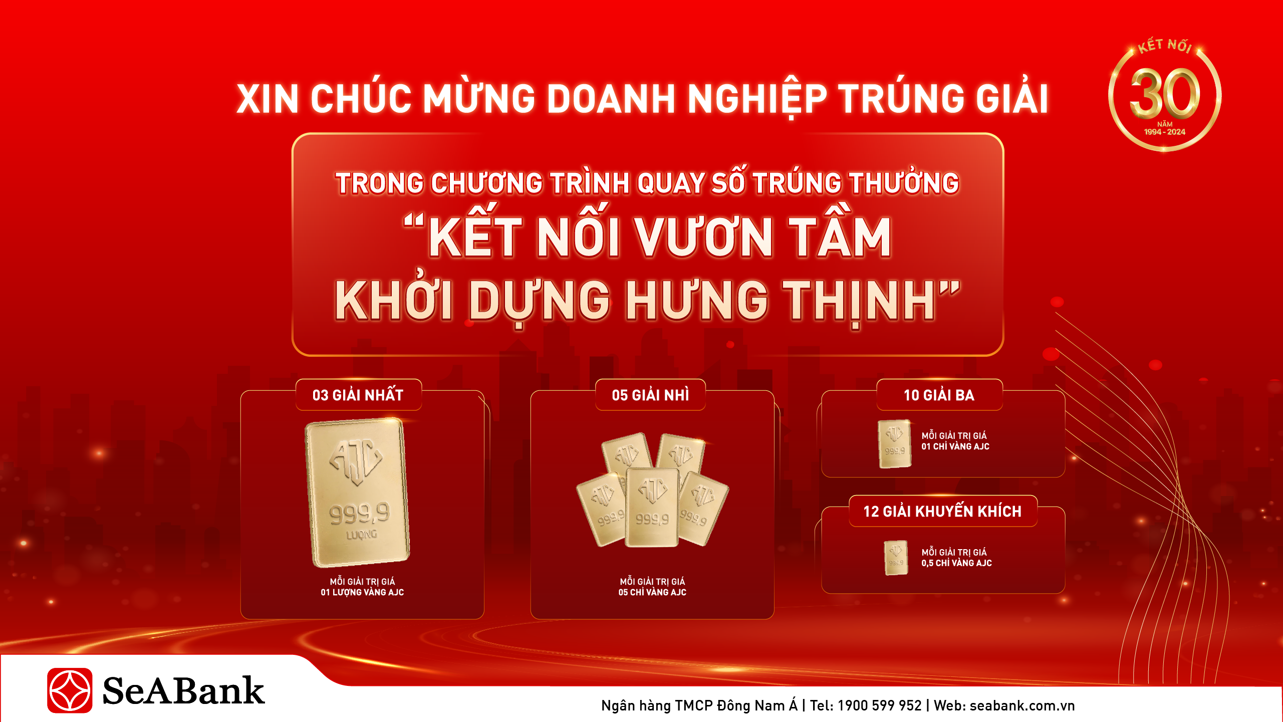 Thông báo kết quả chương trình tri ân SeABank 30 năm: Kết nối vươn tầm - Khởi dựng hưng thịnh dành cho doanh nghiệp