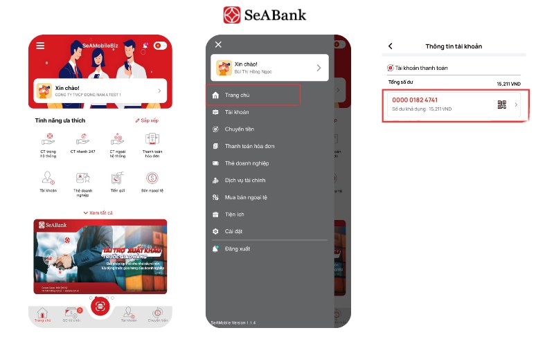 Kiểm tra tài khoản Ngân hàng SeABank tại Ứng dụng SeAMobile Biz